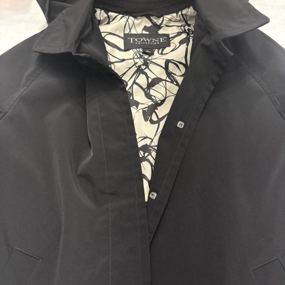 Towne Collection Black Urban Hooded Sleek Contemporary Rain Jacket Womens Large - Picture 14 of 16